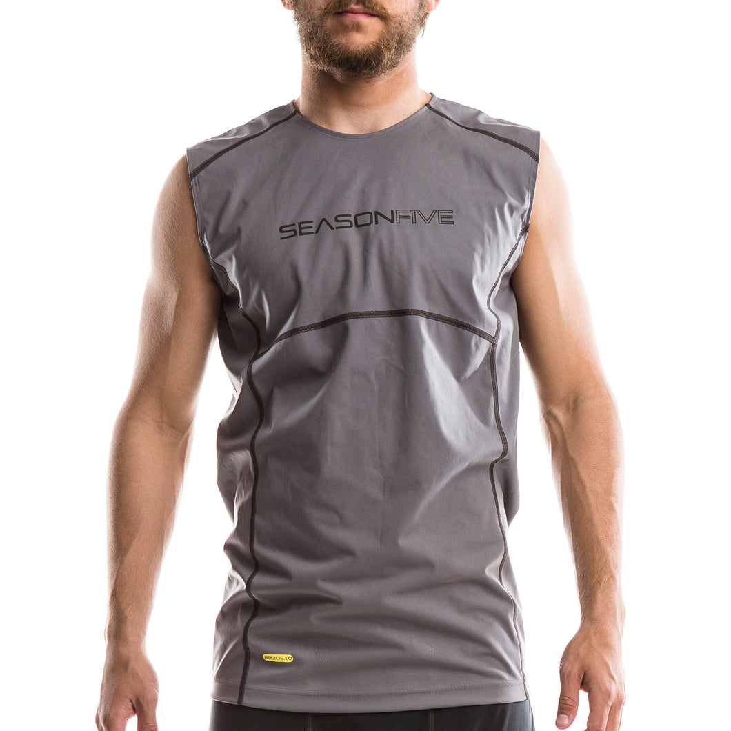 An image of a man wearing a Barrier Sleeveless Shirt from SeasonFive.